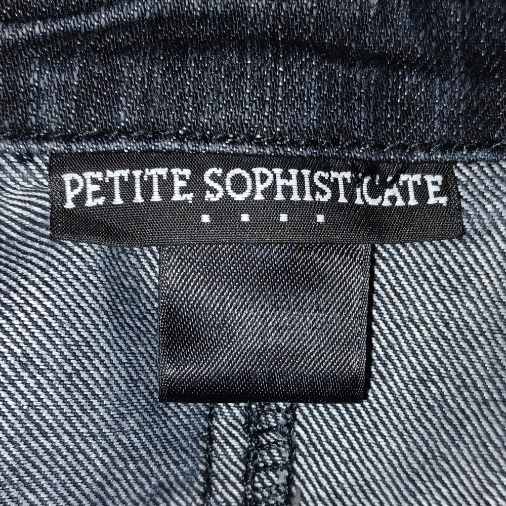 Petite Sophisticate Blue Denim Ruffle-Trim Jean Jacket Velvet Detail Design - Picture 14 of 14